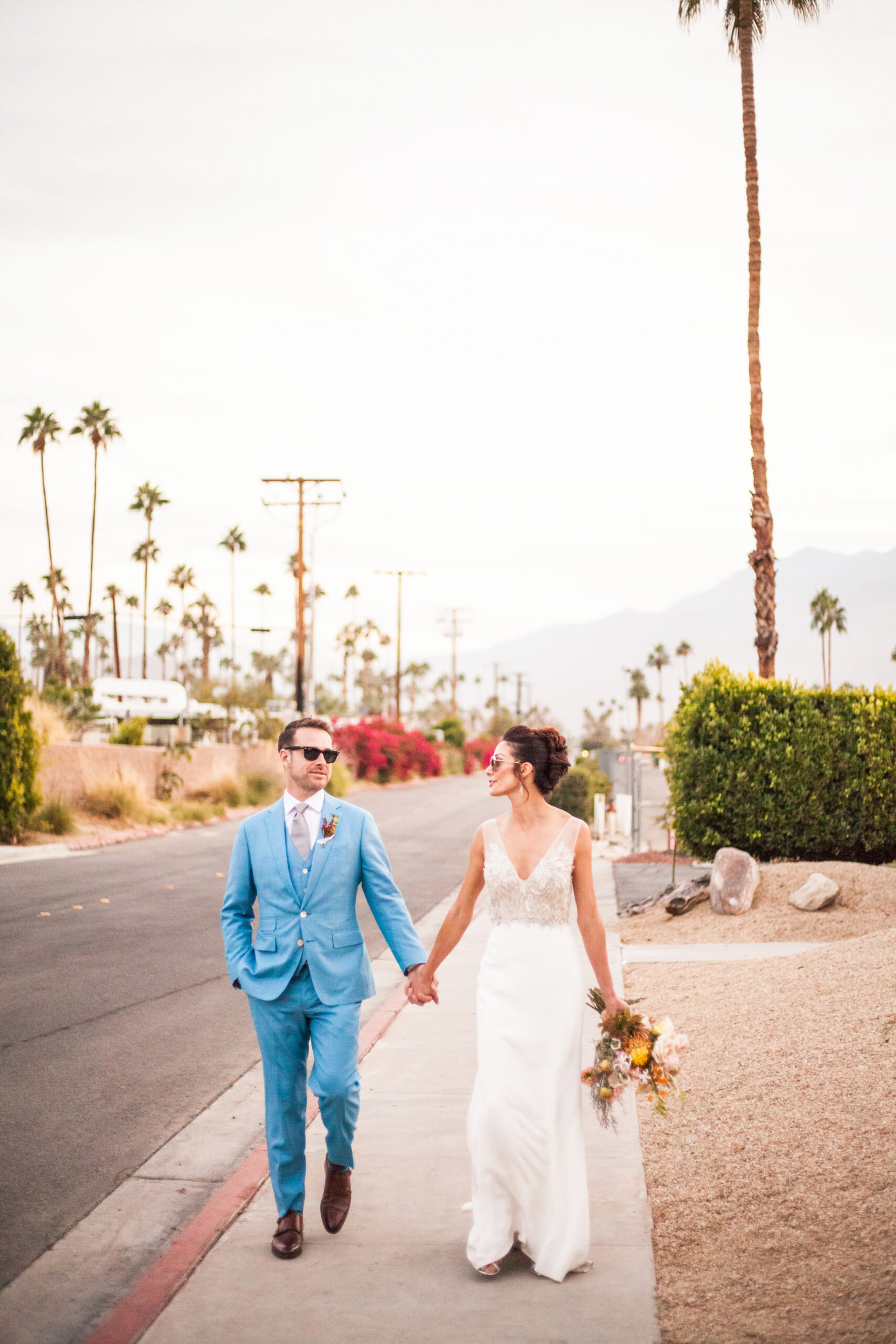 Bride and Grooms magic hour portraits in Palm Springs